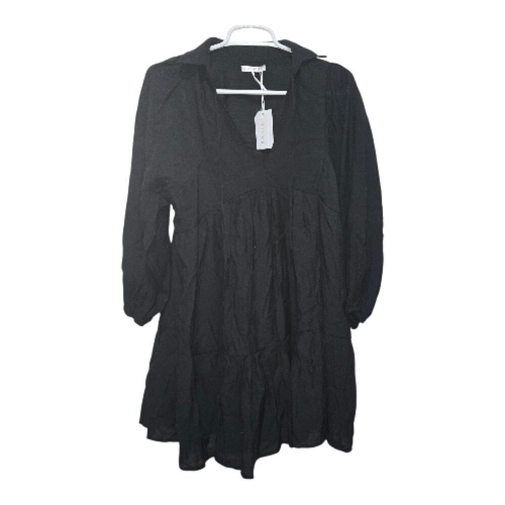 Stitchdrop Tiered Puff Sleeve Mini Dress Medium Black NWT